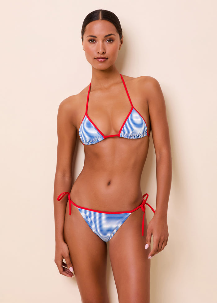 Iris Bikini Top Seersucker Marina Blue Stripe / Lipstick Red