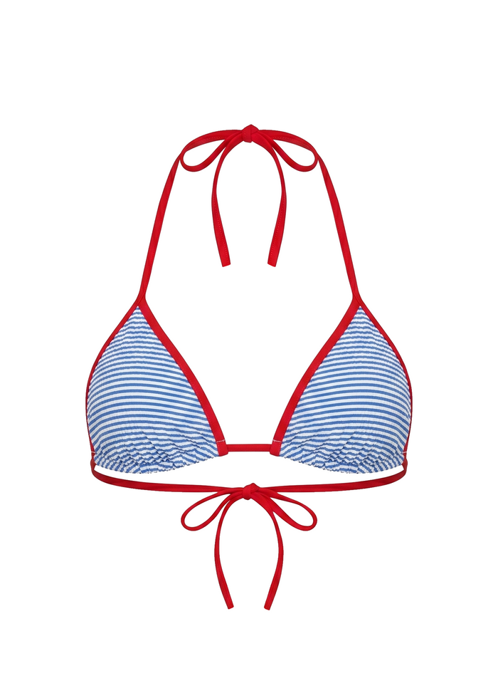 Iris Bikini Top Seersucker Marina Blue Stripe / Lipstick Red