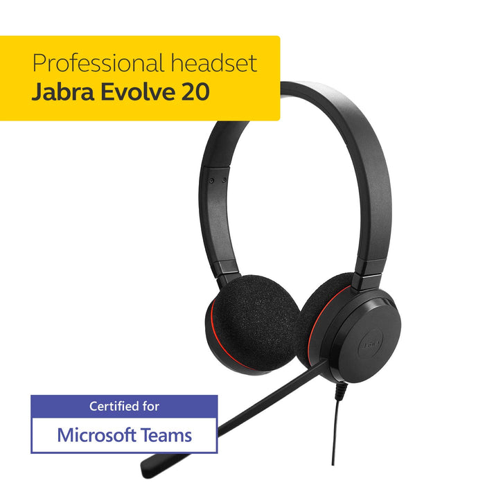 Jabra Evolve 20 Stereo Headset with noice canceling mic, Connect to Mobile/Tablet via USB-C/A, Lightweight Headband - Unboxify