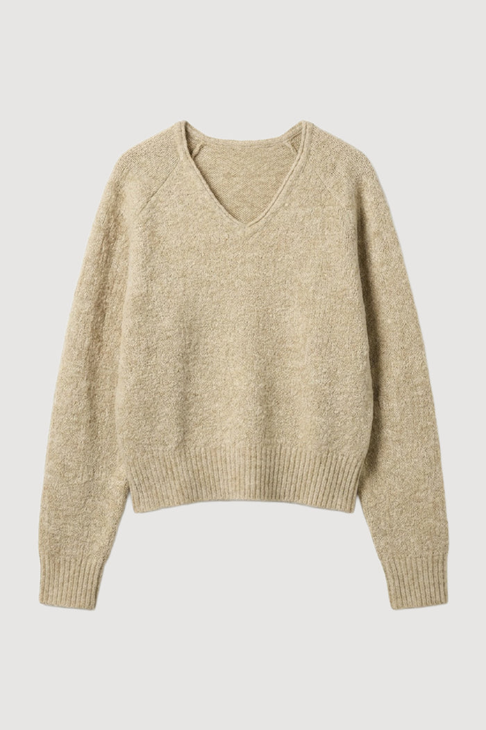 May-Li | Jace Fuzzy V-Neck Sweater in Size Small - Flat