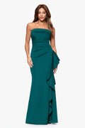 Hunter “Jacqueline” Techno Scuba Strapless Ruffle Dress, front view