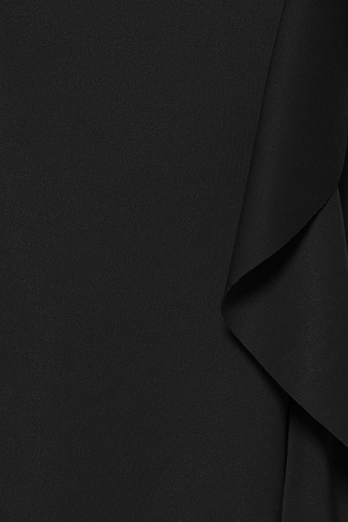 Black Petite “Jacqueline” Techno Scuba Strapless Ruffle Dress, techno scuba fabric and ruffle detail