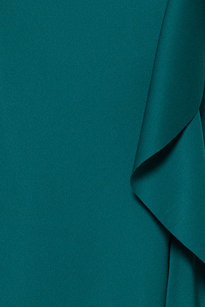 Hunter “Jacqueline” Techno Scuba Strapless Ruffle Dress, techno scuba fabric and ruffle detail