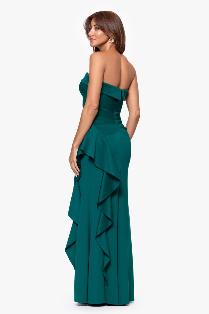 Hunter “Jacqueline” Techno Scuba Strapless Ruffle Dress, back view
