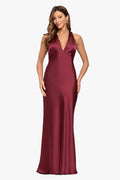 "Jade" Satin Tie Neck Ruched Dress