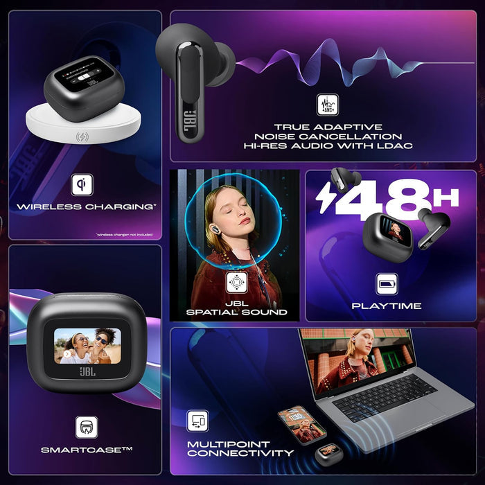 JBL New Launch Live Beam 3, Hi-Res Audio True ANC TWS, Smart Case with Touch Display - Unboxify