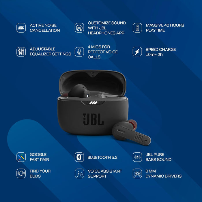 JBL Tune 235NC in Ear Wireless ANC Earbuds (TWS), Massive 40Hrs Playtime with Speed Charge (Black) - Unboxify