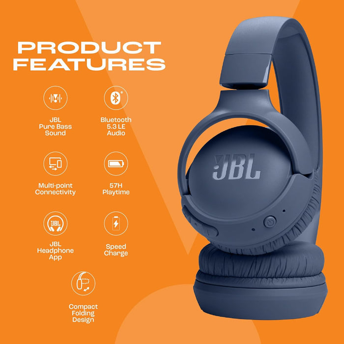 JBL Tune 520BT Wireless On Ear Headphones with Mic, Pure Bass Sound, Upto 57 Hrs Playtime - Unboxify