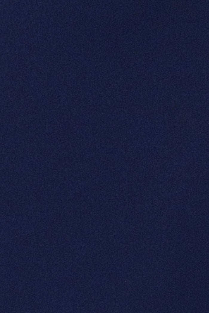 Navy “Jessica” Scuba Crepe Ruffle Wire Neck Dress, scuba crepe fabric detail