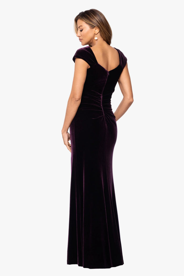 "Katrina" Velvet Asymmetrical Neckline Cap Sleeve Dress
