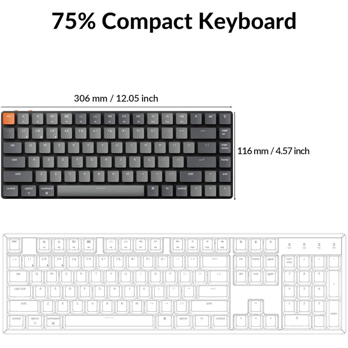 Keychron K3 Version 2, 84 Keys Ultra-Slim Wireless Bluetooth/USB Wired Mechanical Keyboard (Ten Keys Missing)