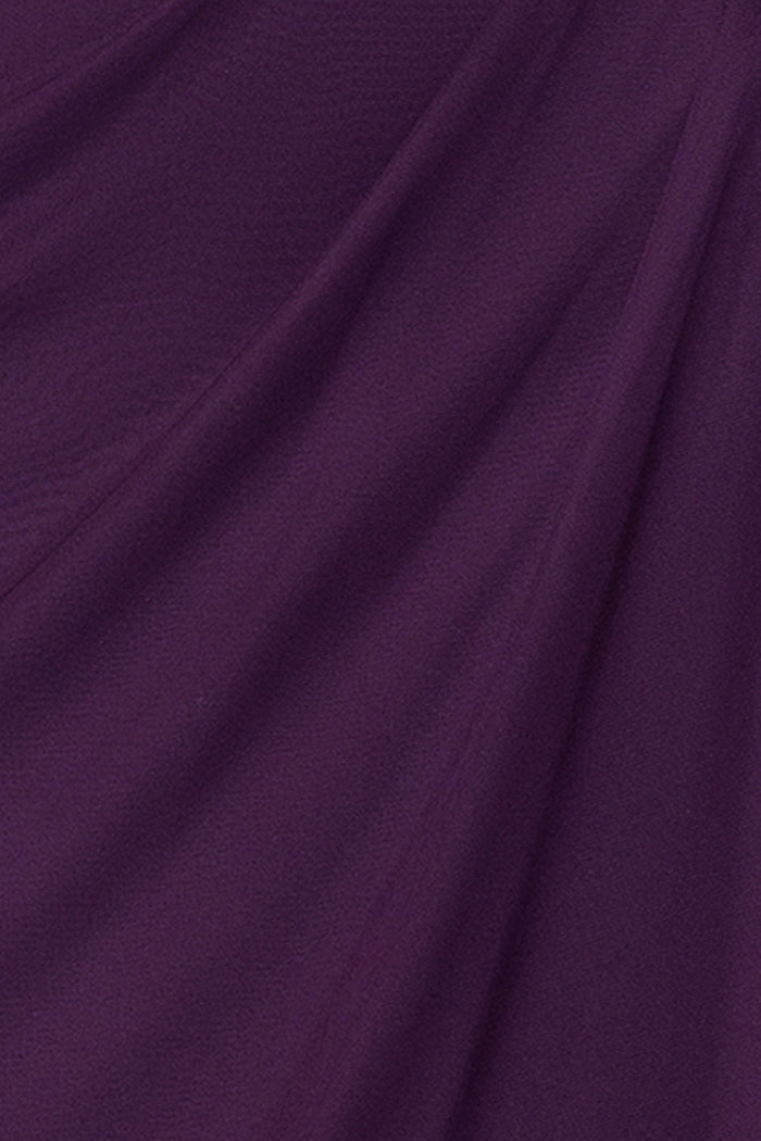 Plum “Khloe” Sheer Matte Jersey Embellished Ruffle Dress, sheer matte jersey fabric and draping detail