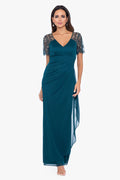 "Lana" Sheer Matte Jersey Beaded Flutter Sleeve Dress