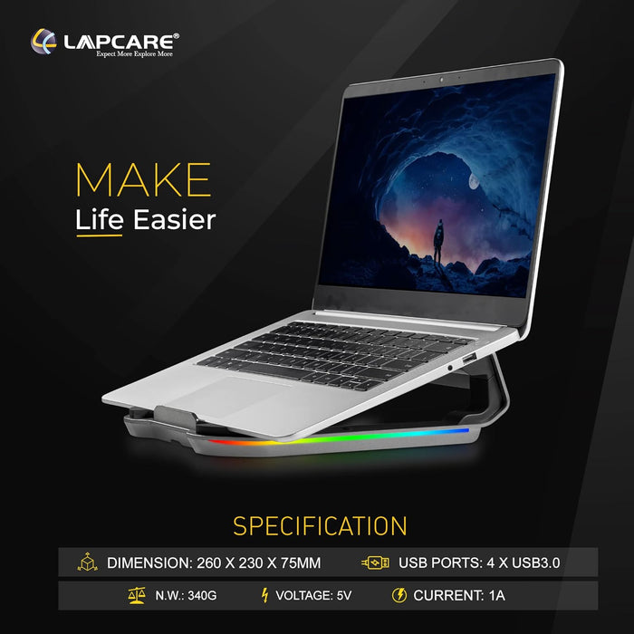 LAPCARE Legend Aluminium Alloy Tabletop RGB Laptop Stand, Space Grey - Unboxify
