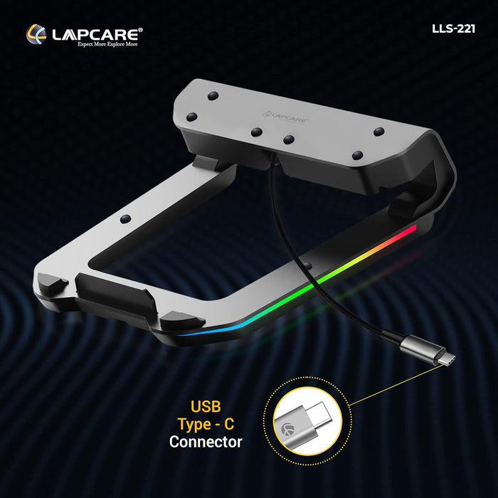 LAPCARE Legend Aluminium Alloy Tabletop RGB Laptop Stand, Space Grey - Unboxify
