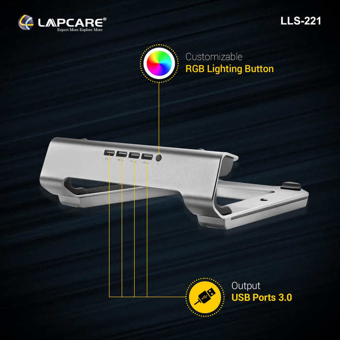 LAPCARE Legend Aluminium Alloy Tabletop RGB Laptop Stand, Space Grey - Unboxify