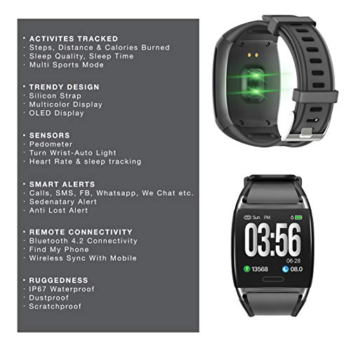 LCARE Watch Activity Tracker, Heart Rate Monitor, Smart Activity Tracker, Alert for Android and iPhone (Black) - Unboxify