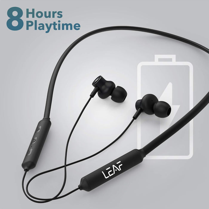 Leaf Flex Wireless Bluetooth Earphones with 8 Hours Battery and mic (Carbon Black)