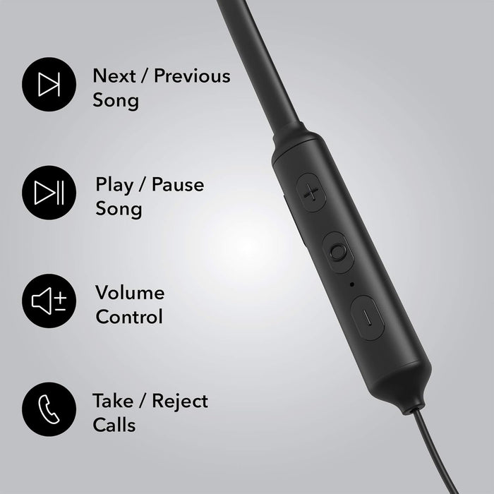 Leaf Flex Wireless Bluetooth Earphones with 8 Hours Battery and mic (Carbon Black)