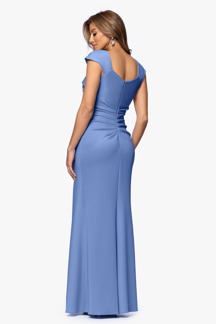 Slate “Lenore” Techno Scuba Asymmetrical Neckline Dress, back view