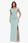 Sage “Lenore” Techno Scuba Asymmetrical Neckline Dress, front view