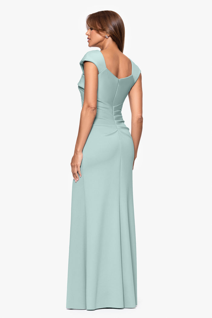Sage “Lenore” Techno Scuba Asymmetrical Neckline Dress, back view