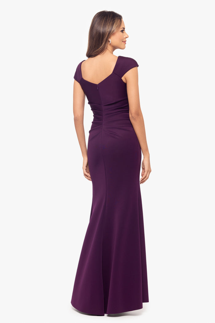 Plum “Lenore” Techno Scuba Asymmetrical Neckline Dress, back view