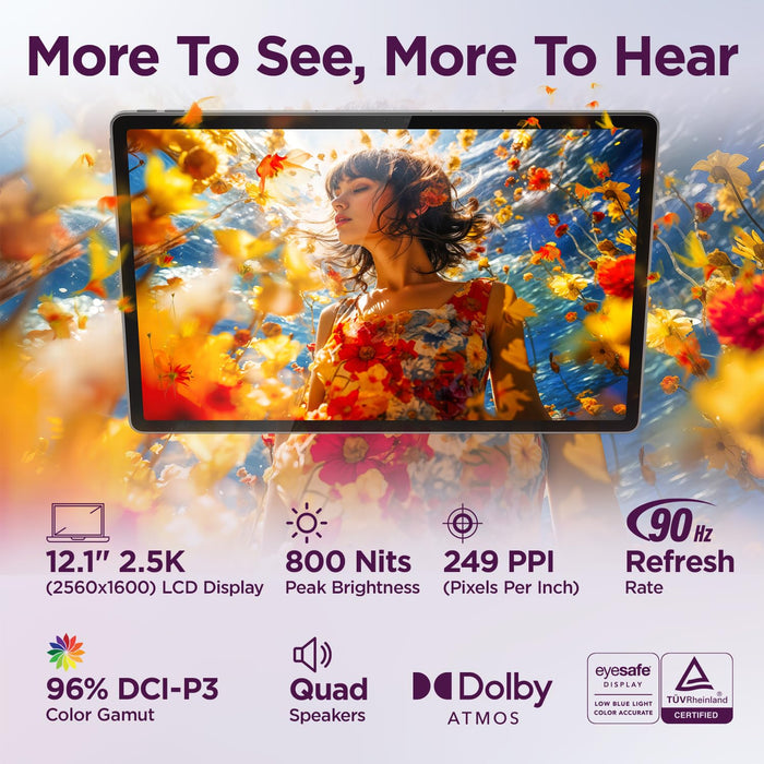Lenovo Idea Tab Plus with Pen |Wifi +5G |12.1" 2.5K Display, 800nits Peak Brightness |8GB RAM + 256GB ROM (Expandable upto 2TB)| MediaTek Dimensity 6400| 10200mAh|4 Speakers with Dolby Atmos|Luna Grey - Unboxify