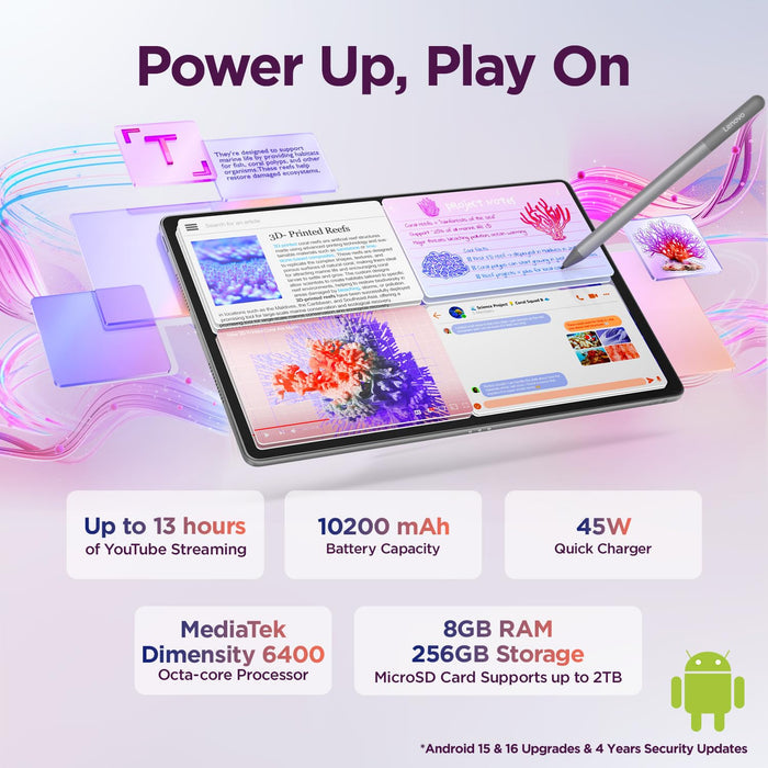 Lenovo Idea Tab Plus with Pen |Wifi +5G |12.1" 2.5K Display, 800nits Peak Brightness |8GB RAM + 256GB ROM (Expandable upto 2TB)| MediaTek Dimensity 6400| 10200mAh|4 Speakers with Dolby Atmos|Luna Grey - Unboxify