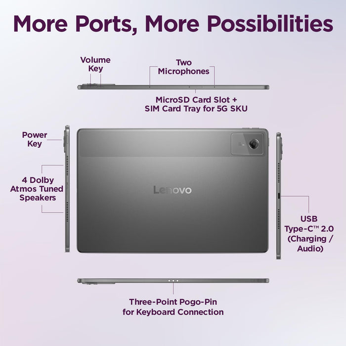 Lenovo Idea Tab Plus with Pen |Wifi +5G |12.1" 2.5K Display, 800nits Peak Brightness |8GB RAM + 256GB ROM (Expandable upto 2TB)| MediaTek Dimensity 6400| 10200mAh|4 Speakers with Dolby Atmos|Luna Grey - Unboxify