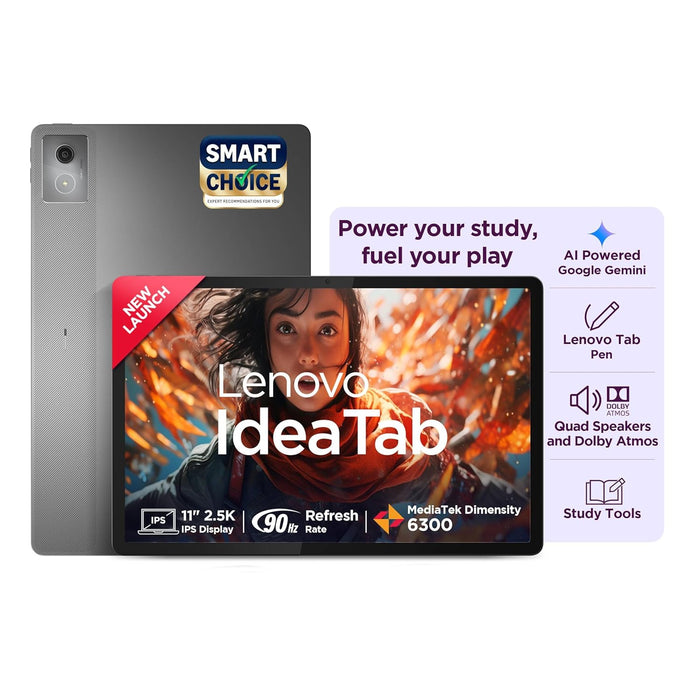 Lenovo Idea Tab Smartchoice |11" Display, 2.5K Resolution, 90Hz Refresh|8GB RAM, 256GB ROM| MediaTek Dimensity 6300| 7040mAh|4 Speakers| USB-C |Wi-Fi | Luna Grey - Unboxify