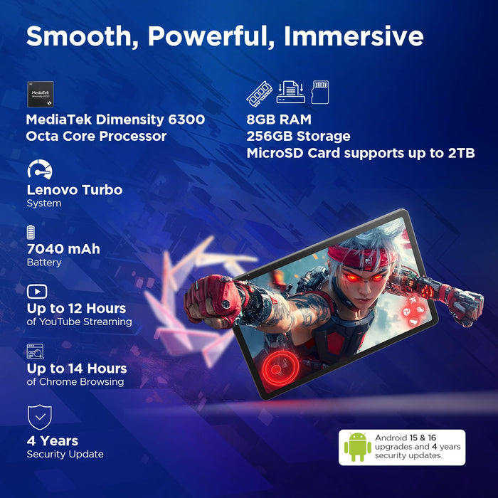 Lenovo Idea Tab Smartchoice |11" Display, 2.5K Resolution, 90Hz Refresh|8GB RAM, 256GB ROM| MediaTek Dimensity 6300| 7040mAh|4 Speakers| USB-C |Wi-Fi | Luna Grey - Unboxify