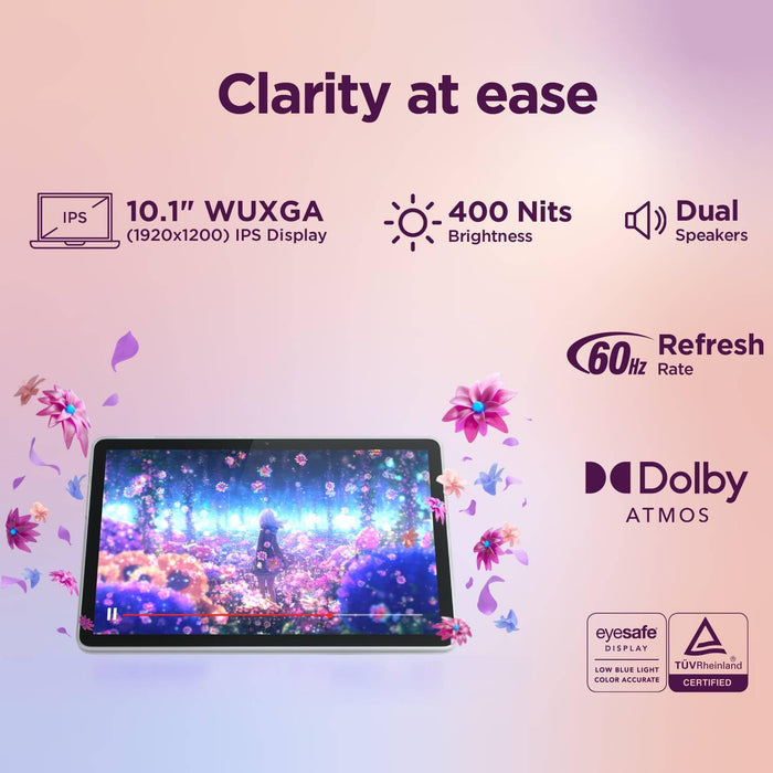 Lenovo Tab| 10.1" Display| 4G (LTE) + Wi-Fi (Calling)| 4 GB RAM + 64 GB ROM (Expandable up to 1 TB)| Metal Body| Dual Speakers with Dolby Atmos| Android 14 - Unboxify