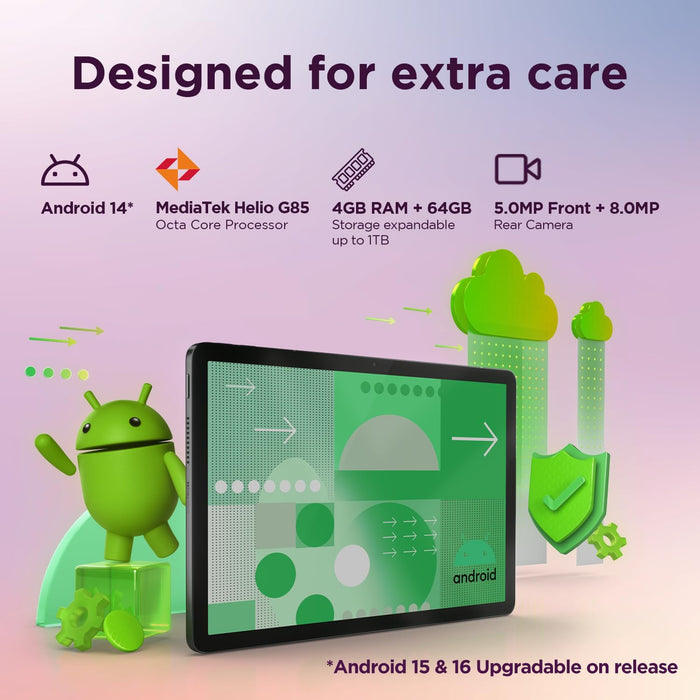 Lenovo Tab| 10.1" Display| 4G (LTE) + Wi-Fi (Calling)| 4 GB RAM + 64 GB ROM (Expandable up to 1 TB)| Metal Body| Dual Speakers with Dolby Atmos| Android 14 - Unboxify