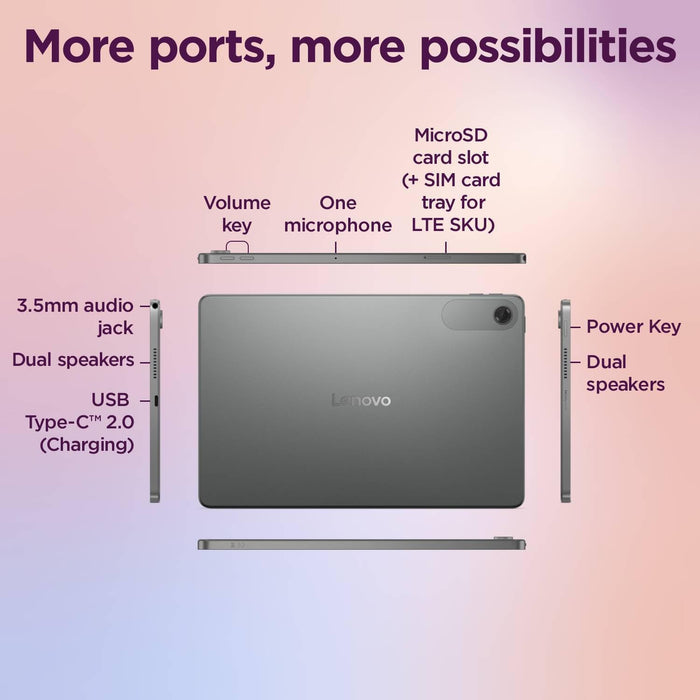 Lenovo Tab| 10.1" Display| 4G (LTE) + Wi-Fi (Calling)| 4 GB RAM + 64 GB ROM (Expandable up to 1 TB)| Metal Body| Dual Speakers with Dolby Atmos| Android 14 - Unboxify