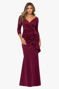Wine “Lexi” Scuba Crepe Long Sleeve Dress, front view