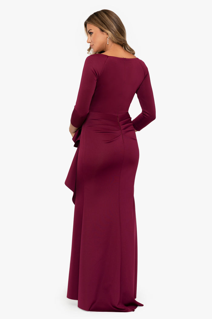 Wine “Lexi” Scuba Crepe Long Sleeve Dress, back view