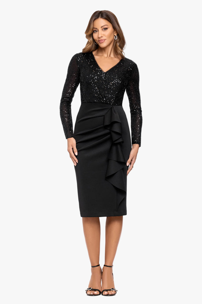 "Libby" Sequin Long Sleeve Top & Scuba Crepe Skirt Midi Dress