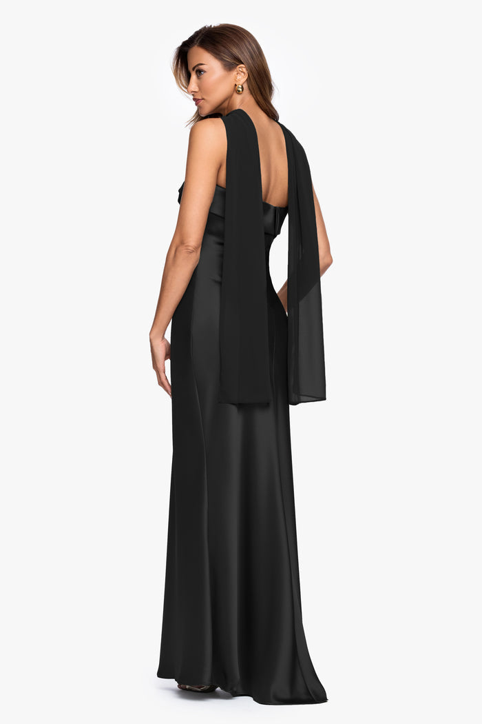 "Lila" Satin With Chiffon Scarf Dress