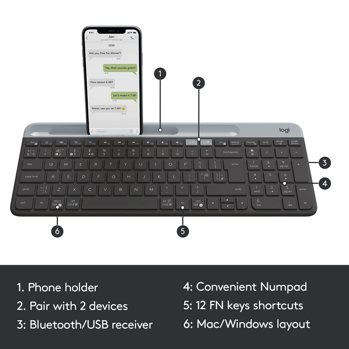 Logitech K580 Slim Multi-Device Wireless Keyboard Bluetooth/Receiver - Unboxify