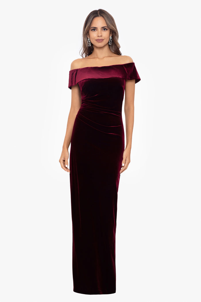 "Lori" Velvet Off The Shoulder Ruched Dress