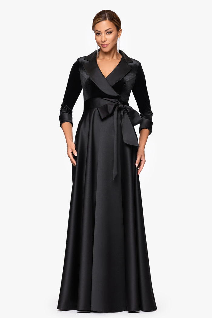 "Lucy" Velvet Top & Satin Skirt Tuxedo Dress