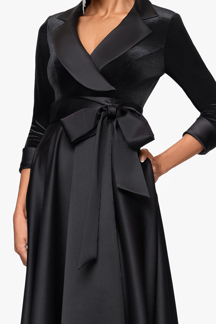 "Lucy" Velvet Top & Satin Skirt Tuxedo Dress