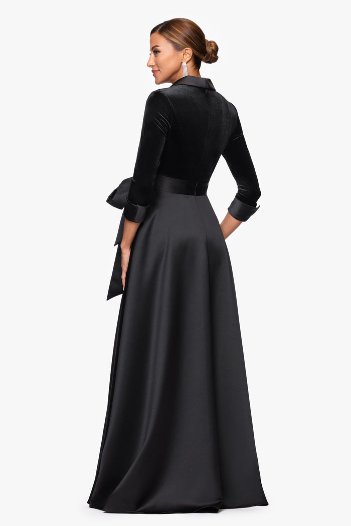 "Lucy" Velvet Top & Satin Skirt Tuxedo Dress