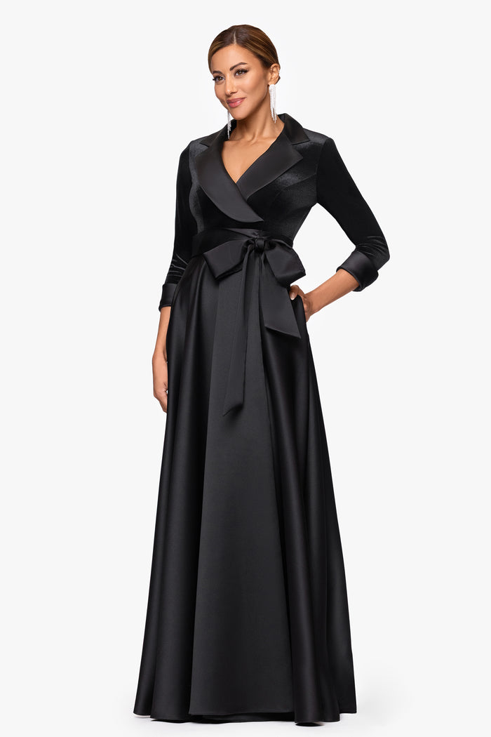 "Lucy" Velvet Top & Satin Skirt Tuxedo Dress