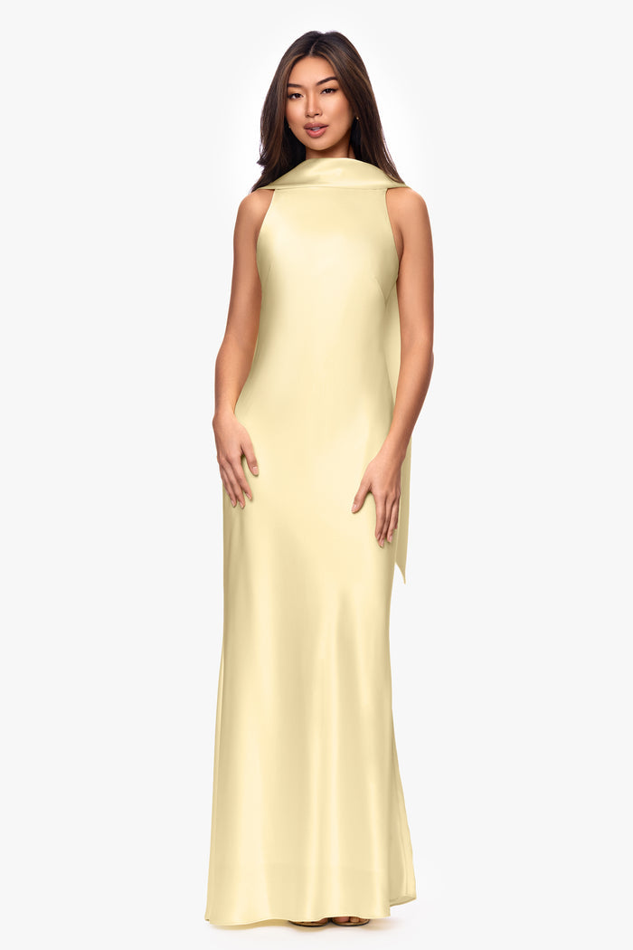 Butter “Mackenzie” Satin Back Sash Dress, front view