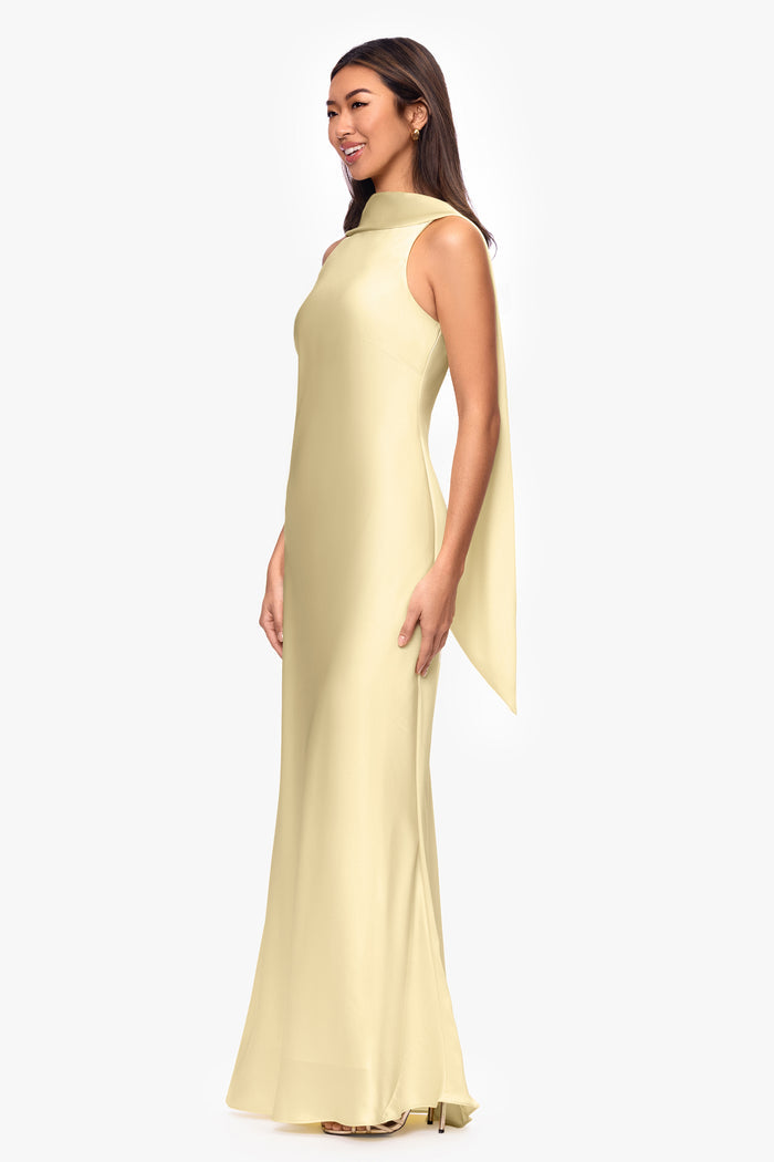 Butter “Mackenzie” Satin Back Sash Dress, angled three-quarter view