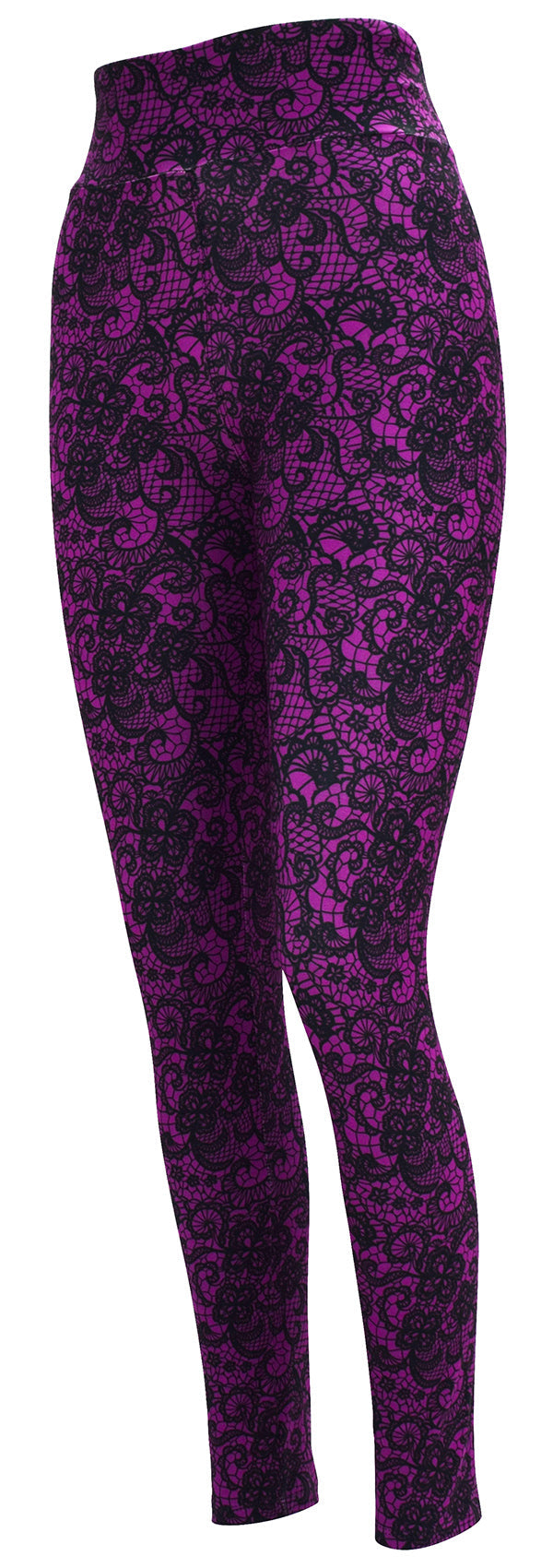 Leggings with magenta lace design pattern textile detail