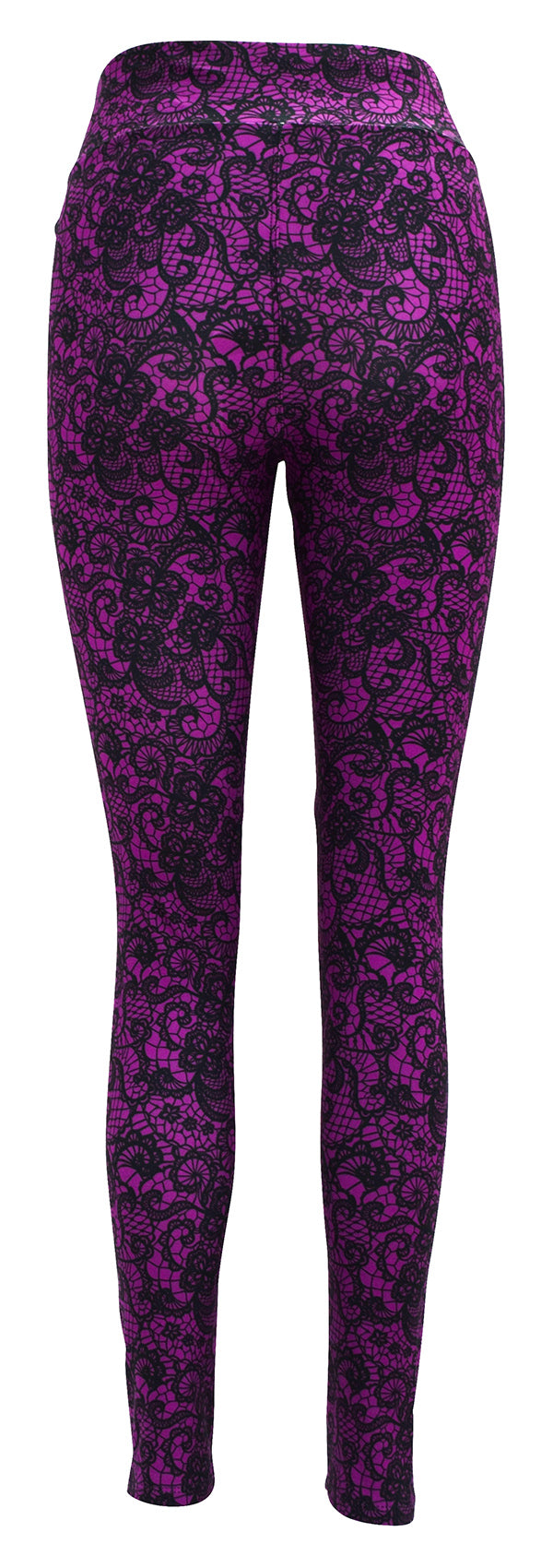 Leggings with intricate magenta lace design perfect for stylish wardrobes