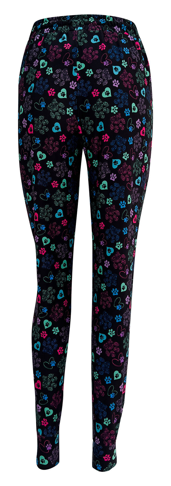 Black Magic Paws Joggers with colorful heart and paisley paw prints pattern